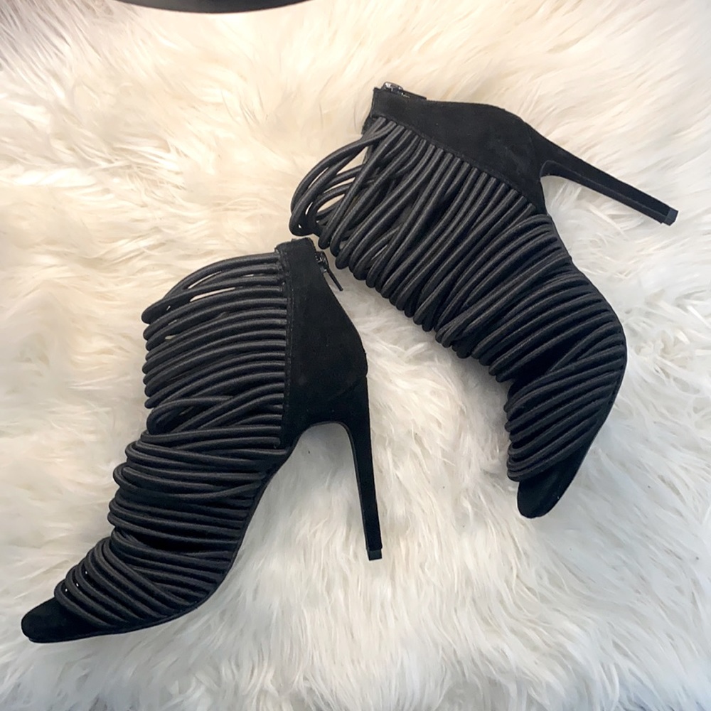 Black suede strappy open toe Jeffrey Campbell heels